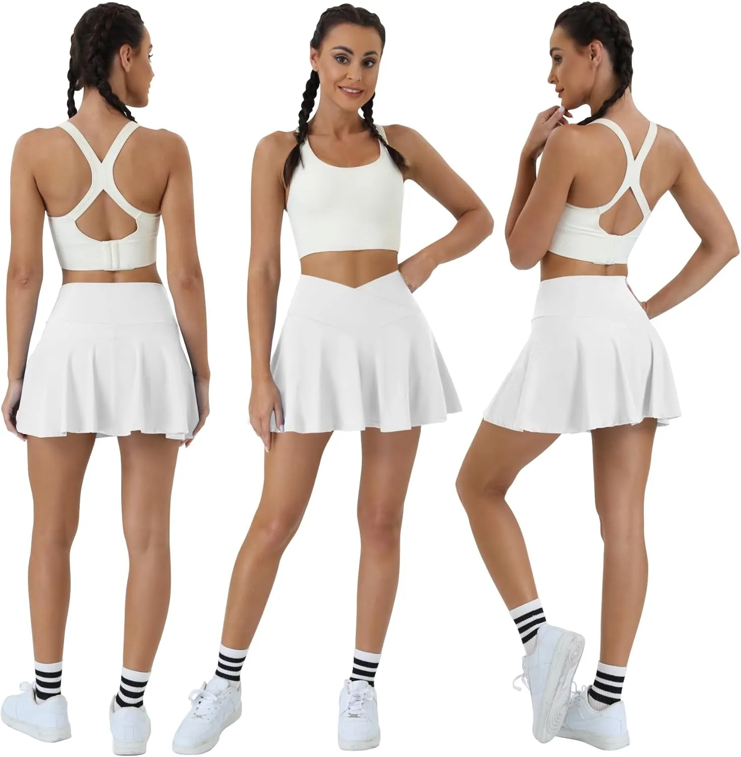 Tennis Skirt for Women High Waisted Golf Skirts with Pockets Shorts Crossover Athletic Pleated Skorts