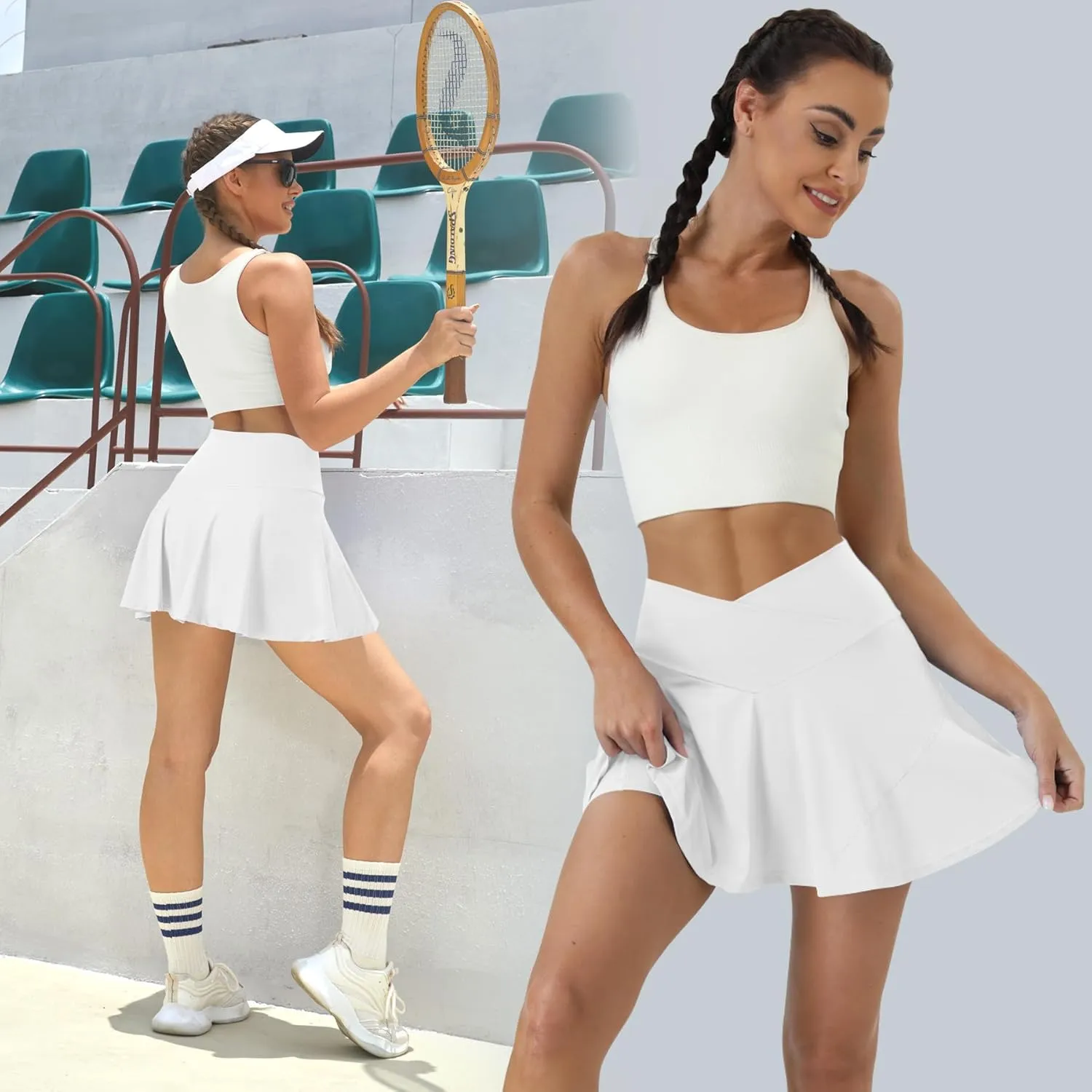 Tennis Skirt for Women High Waisted Golf Skirts with Pockets Shorts Crossover Athletic Pleated Skorts