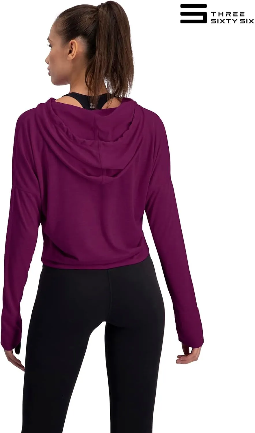 Three Sixty Six Dry Fit Crop Tops for Women - Long Sleeve Crop Top Hoodie - Women's Workout Pullover Top with Thumb Holes