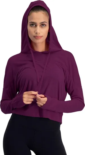 Three Sixty Six Dry Fit Crop Tops for Women - Long Sleeve Crop Top Hoodie - Women's Workout Pullover Top with Thumb Holes