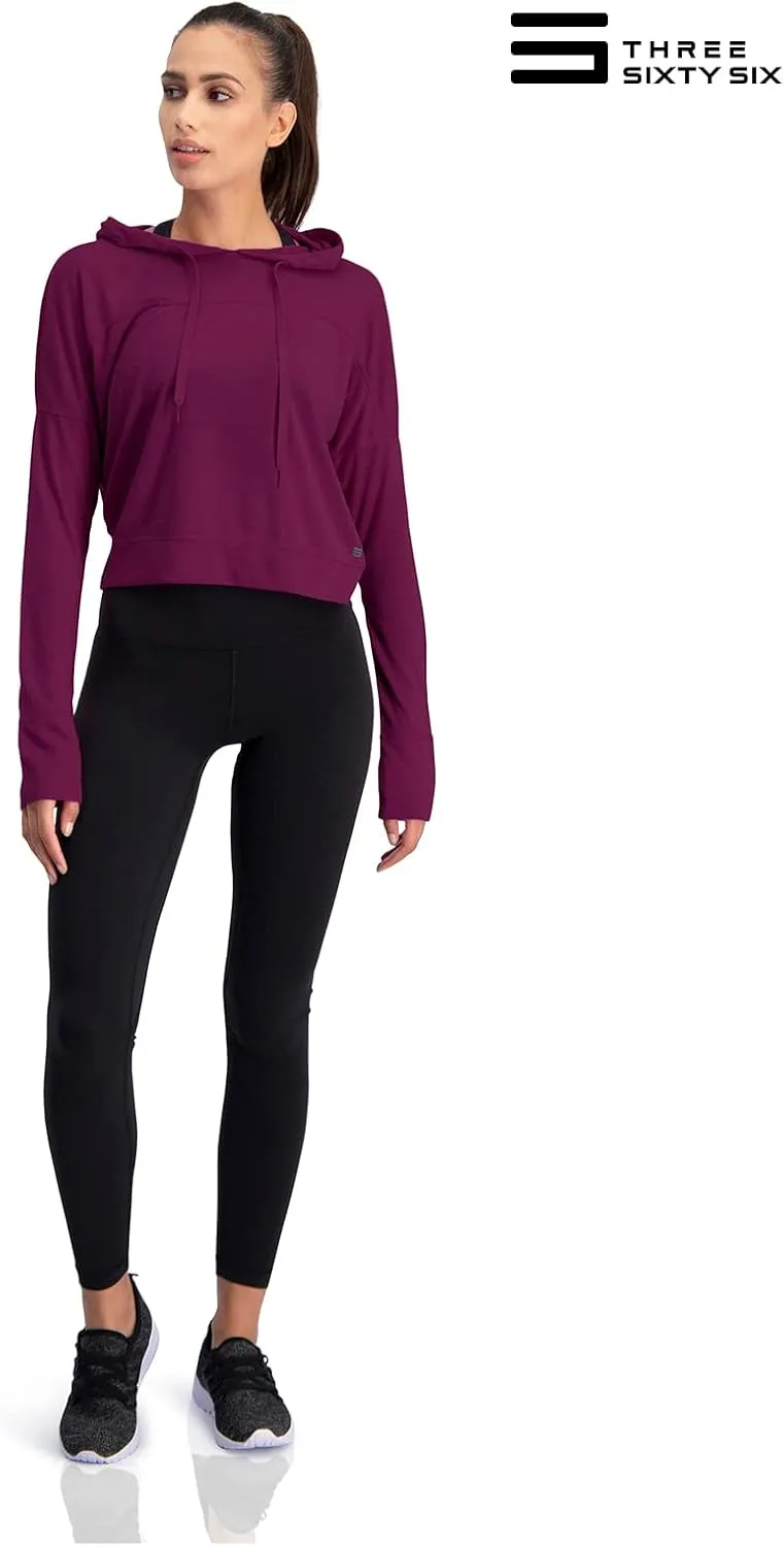Three Sixty Six Dry Fit Crop Tops for Women - Long Sleeve Crop Top Hoodie - Women's Workout Pullover Top with Thumb Holes