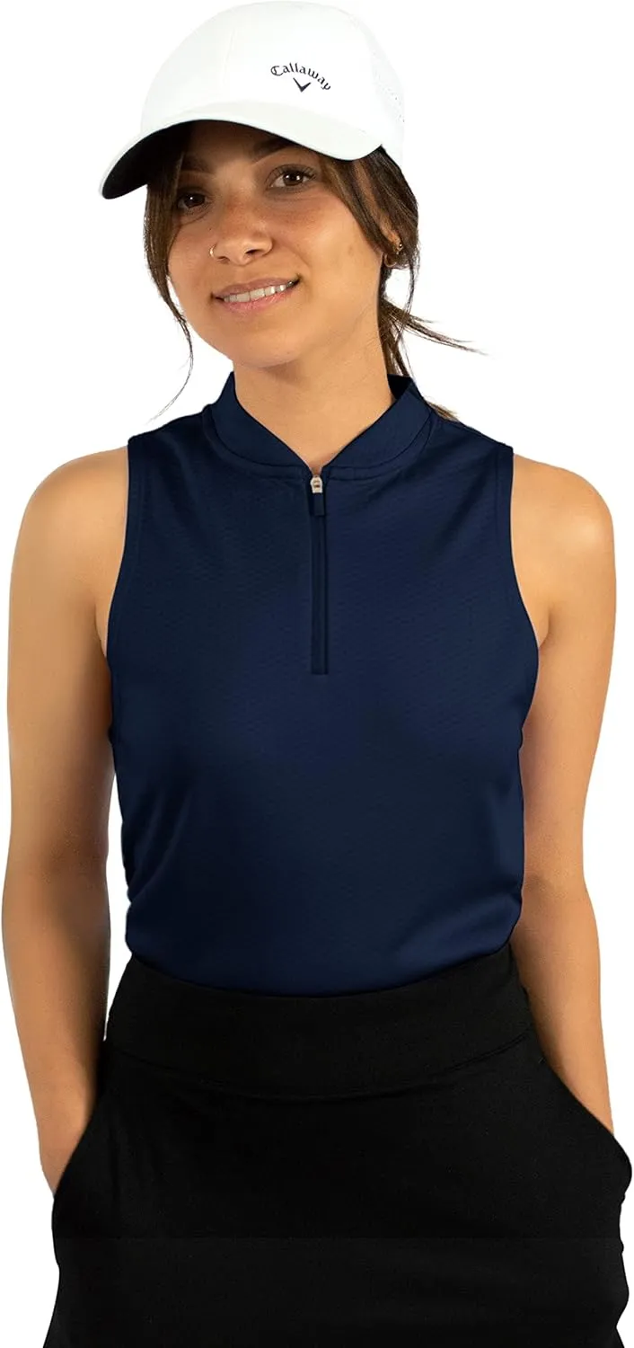 Three Sixty Six Womens Sleeveless Collarless Golf Polo Shirt with Zipper - Quick Dry Tank Tops for Women