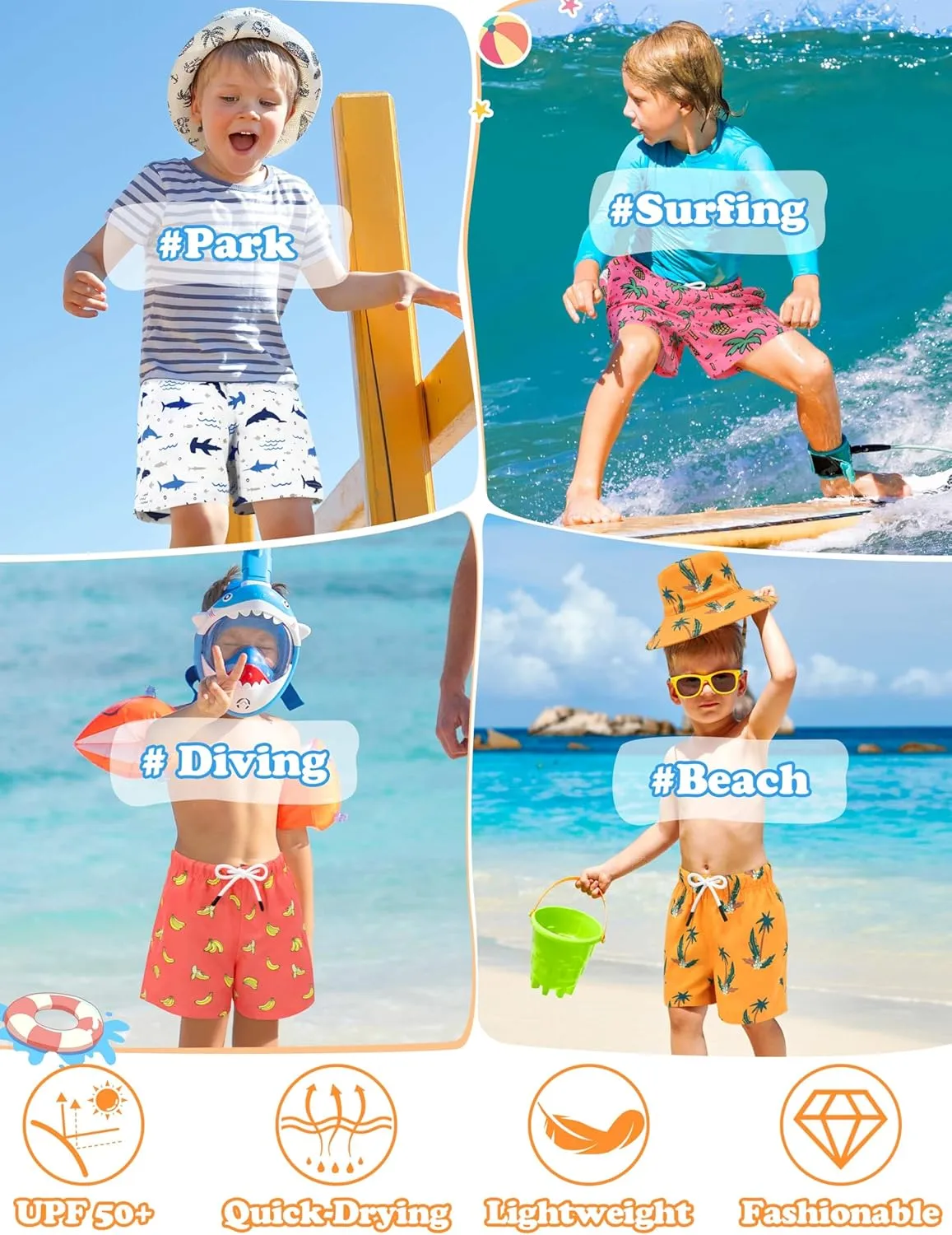 Toddler Swim Trunks Quick Dry Toddler Bathing Suits for Boys Swim Shorts Baby Swimsuit Boys Board Shorts Kids Swimwear
