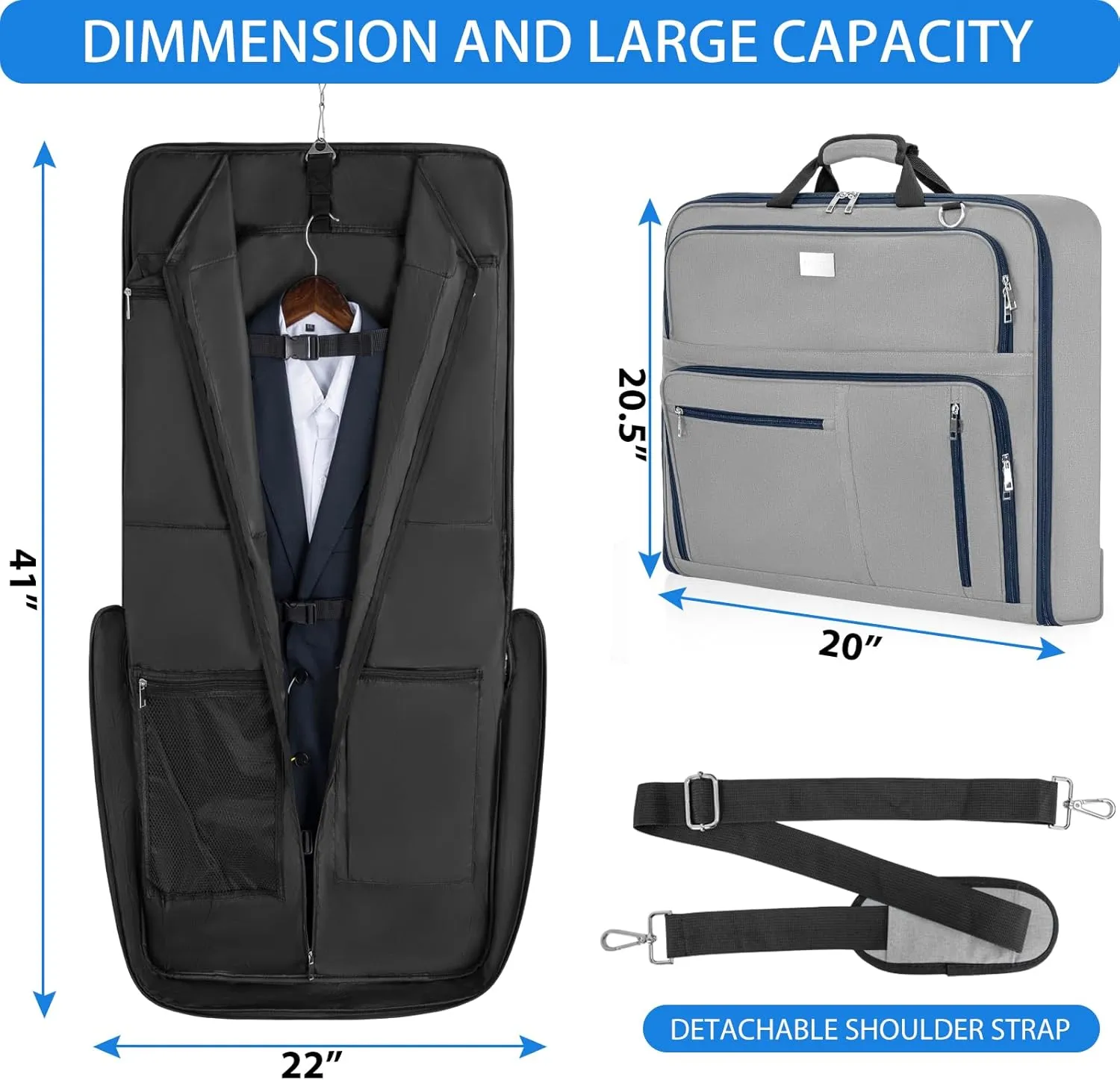 Travel Luggage Garment Bag Foldable Hanging Suit Bag with Shoulder Strap For Men Women Business