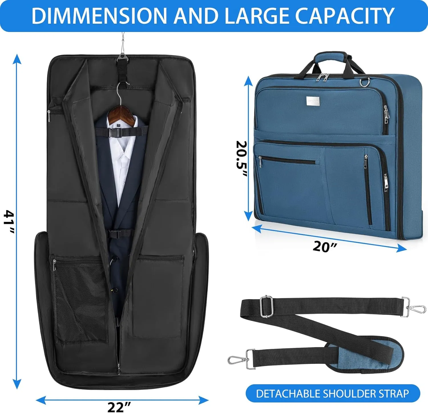 Travel Luggage Garment Bag Foldable Hanging Suit Bag with Shoulder Strap For Men Women Business