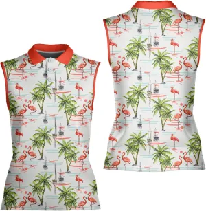 Tropical Flamingo Sleeveless Polo Shirt for Women, Summer Sports Athletic Tennis Golf Shirts Quick Dry Outdoor Sports