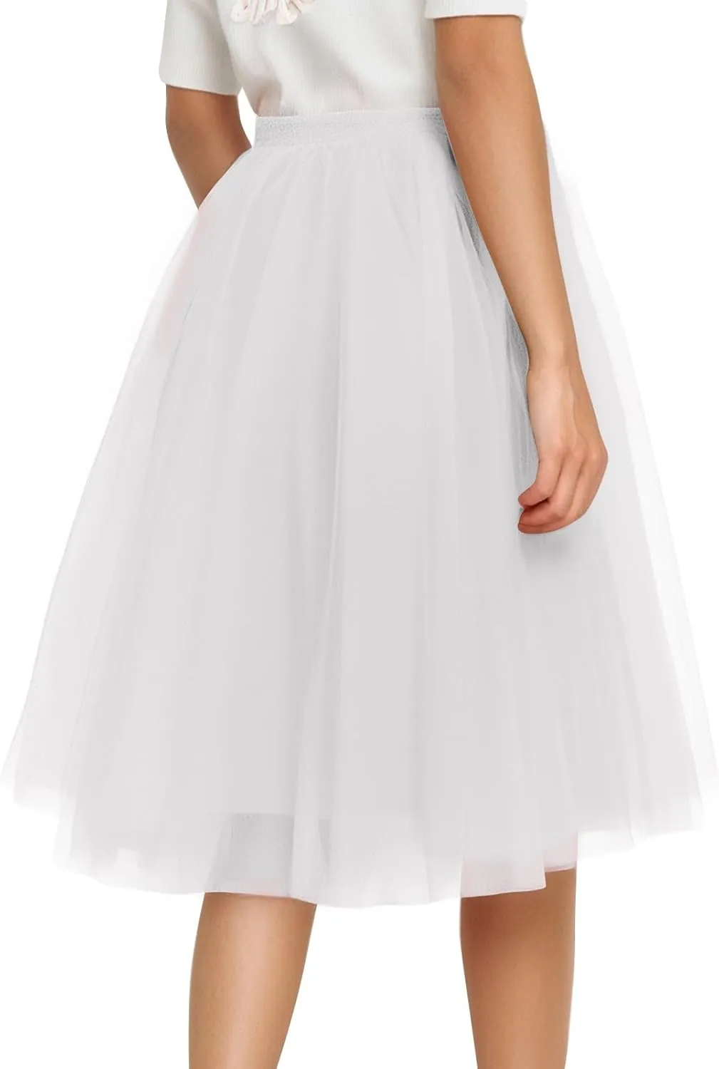 Tulle Skirts for Women Midi Layered A Line Skirt Skorts Elastic High Waisted Tutu Skirt for Prom Party