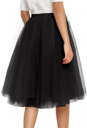 Tulle Skirts for Women Midi Layered A Line Skirt Skorts Elastic High Waisted Tutu Skirt for Prom Party