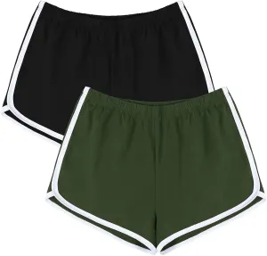 URATOT Women's Cotton Gym Yoga Summer Running Active Dance Elastic Shorts, Pack of 2