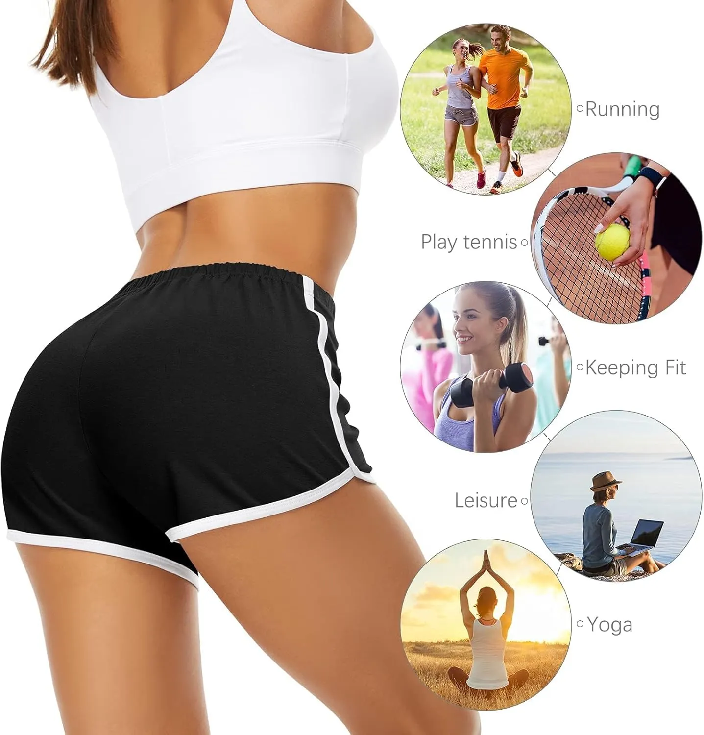 URATOT Women's Cotton Gym Yoga Summer Running Active Dance Elastic Shorts, Pack of 2