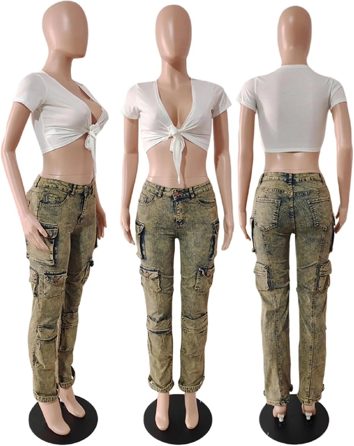 Vakkest Women's Cargo Jeans Wide Leg High Waist Jogger Baggy Denim Pants Boyfriends Trendy Trousers with Multi Pockets