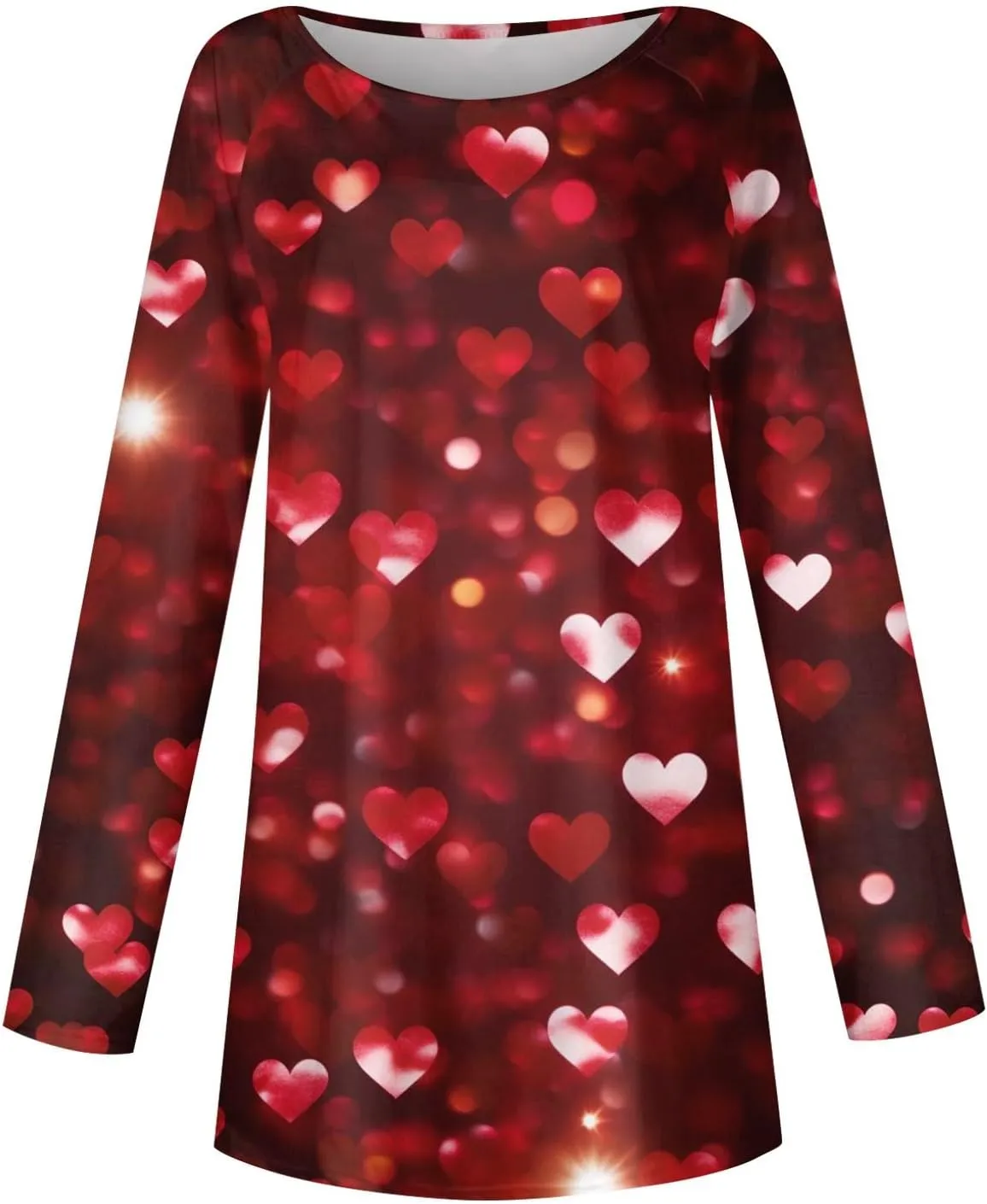 Valentines Day Tshirts Women Long Sleeve Crewneck Loose Fit Heart Tops Soft Comfy Holiday Graphic Tees