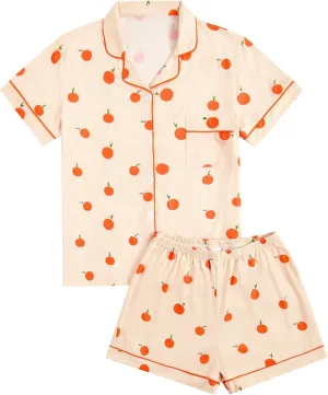 Verdusa Women's 2 Piece Pajama Sets Cute Printed Pj Set Button Up Shirts with Shorts Lounge Sleepwear