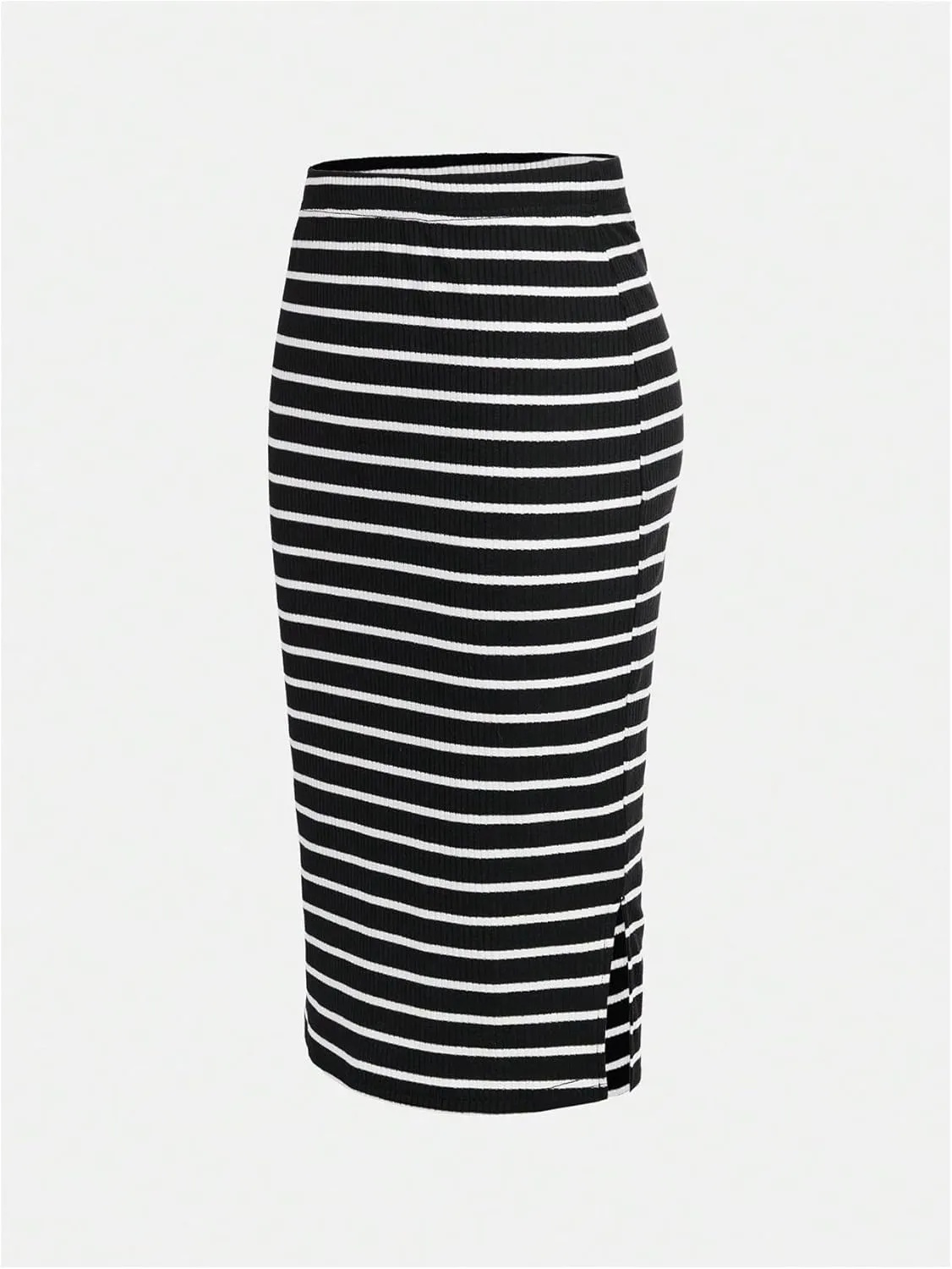 Verdusa Women's Plus Size 2 Pack Striped Slit Midi Skirts High Waist Pencil Skirt