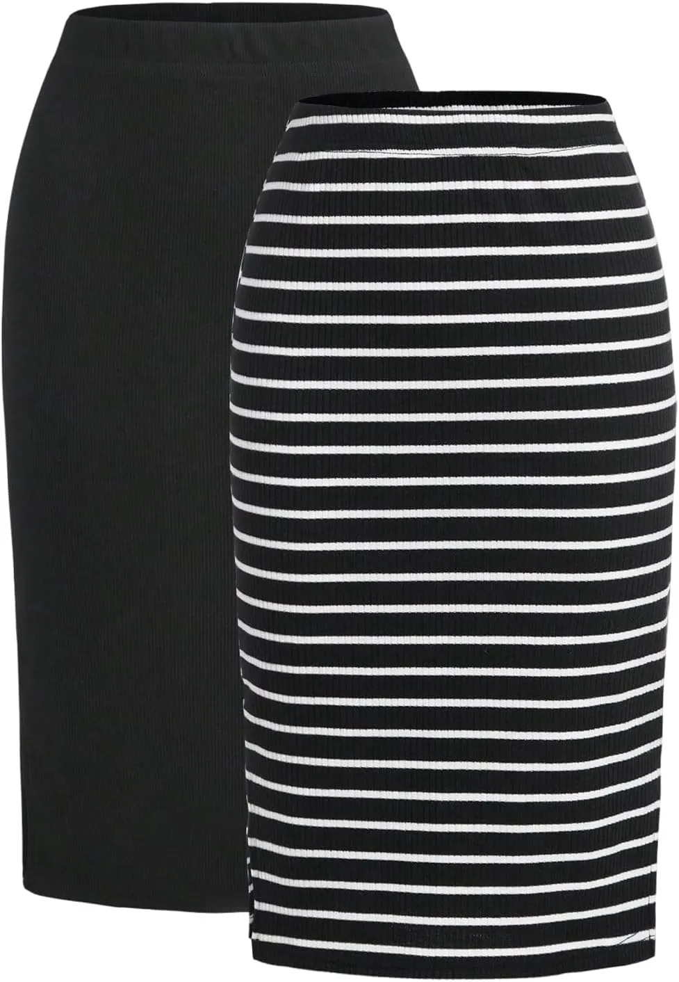 Verdusa Women's Plus Size 2 Pack Striped Slit Midi Skirts High Waist Pencil Skirt