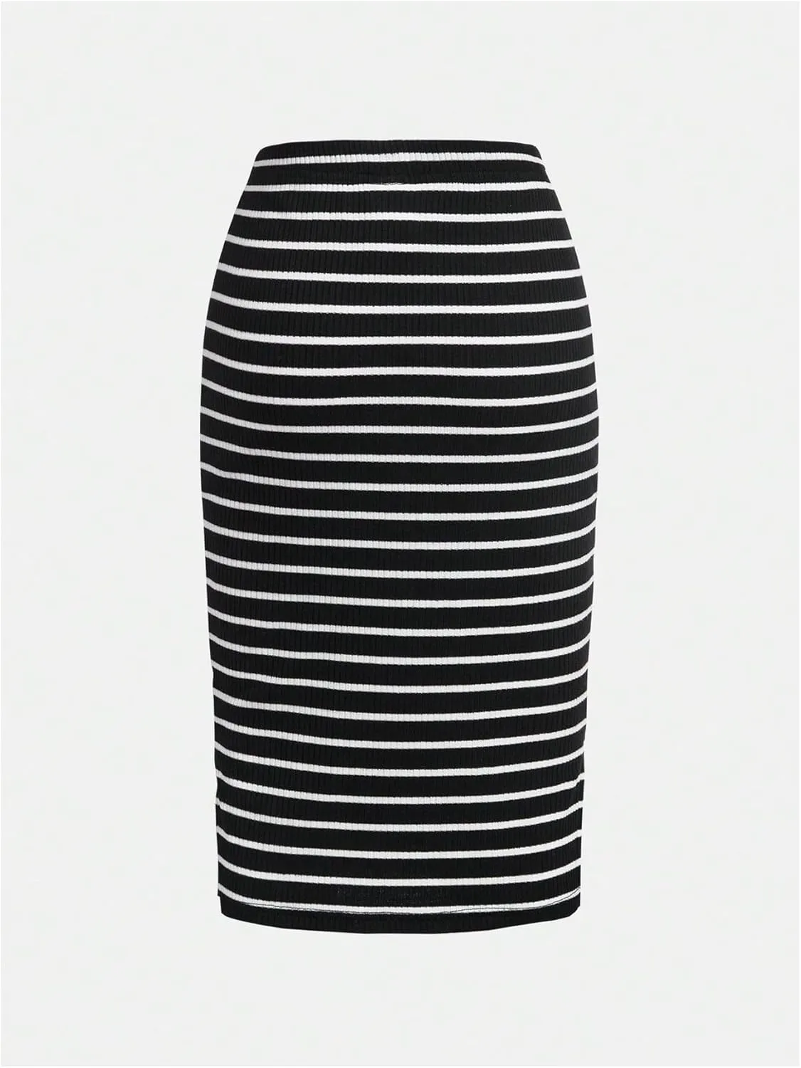 Verdusa Women's Plus Size 2 Pack Striped Slit Midi Skirts High Waist Pencil Skirt