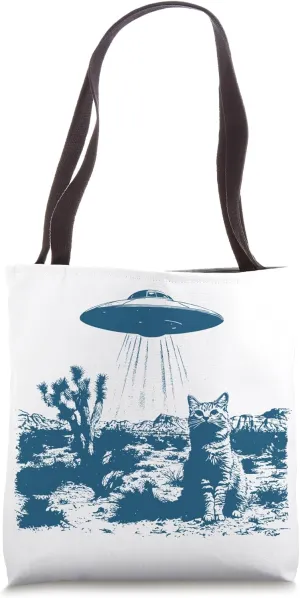 Vintage UFO Cowboy Retro Cat 90s Western Rodeo Meme Tote Bag
