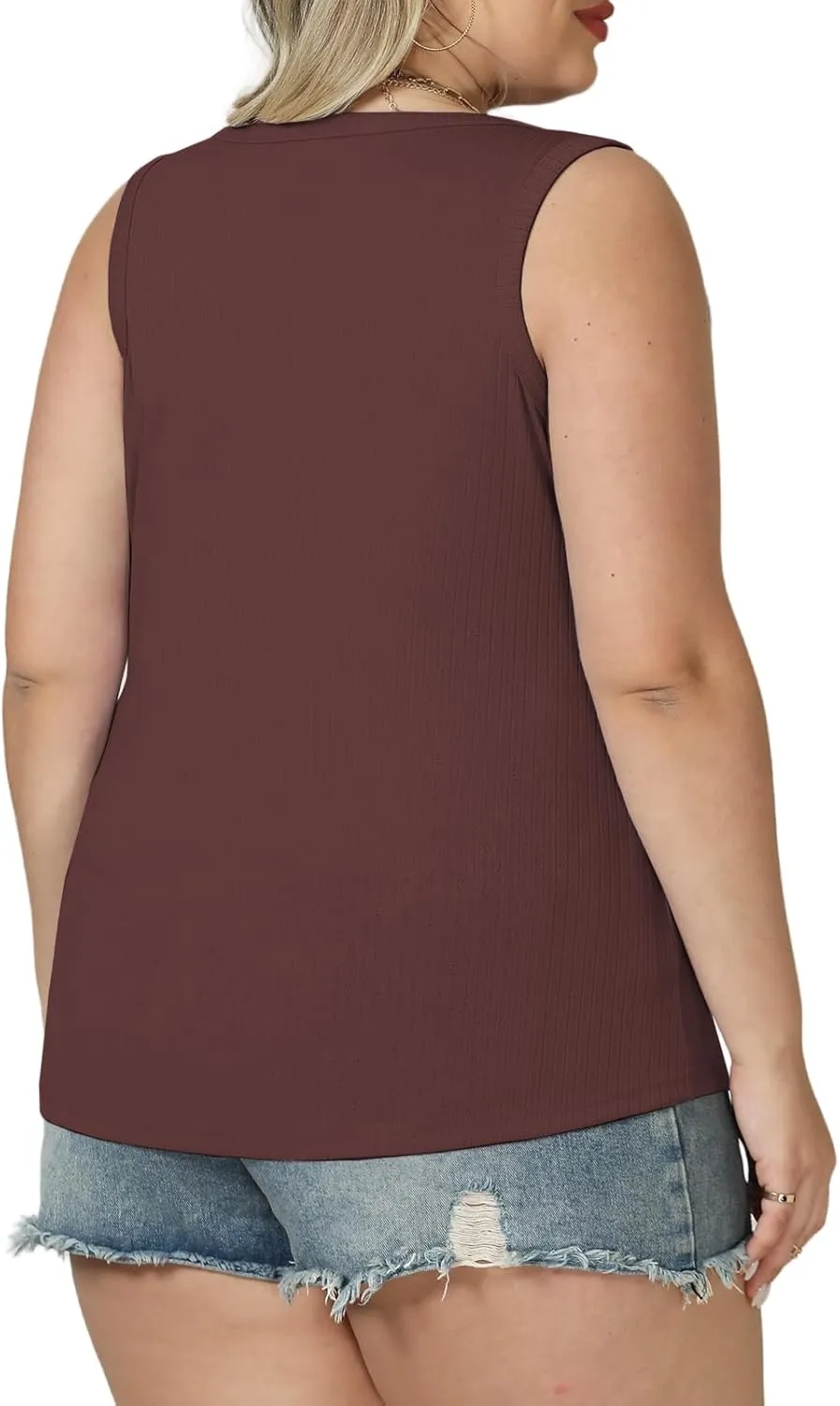 VISLILY Womens-Plus-Size-Tank-Tops 2025 Summer Crew Neck Sleeveless Shirts Casual Ribbed Racerback Blouses XL-5XL