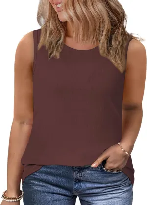 VISLILY Womens-Plus-Size-Tank-Tops 2025 Summer Crew Neck Sleeveless Shirts Casual Ribbed Racerback Blouses XL-5XL