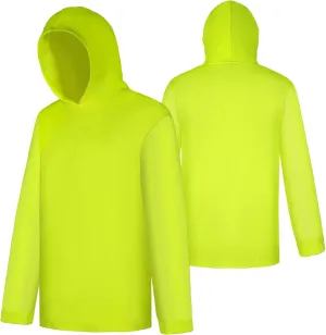 W&H Hi Vis Breathable Hoodie Sweatshirt for Sun Protection Quick Dry Mens Construction Shirts with Hood Yellow