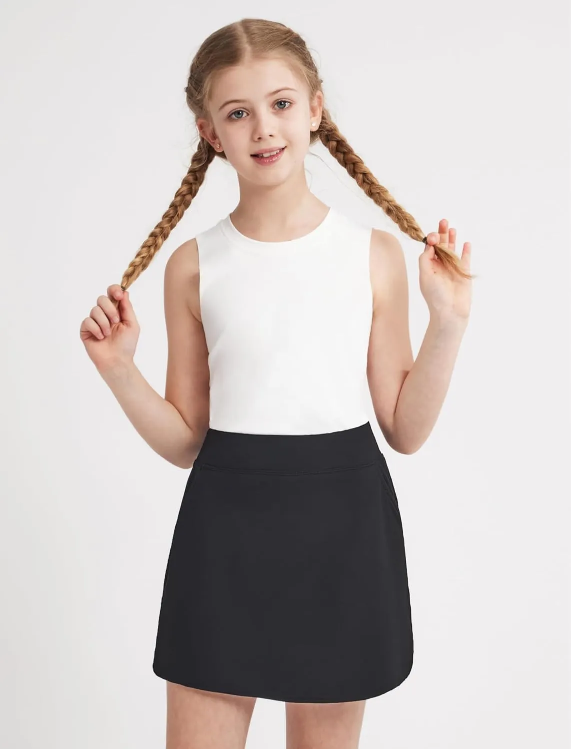 Weixinbuy Girls Tennis Skirts Athletic Skorts with Side Pockets Kids High Elastic Waisted Shorts for Running Golf