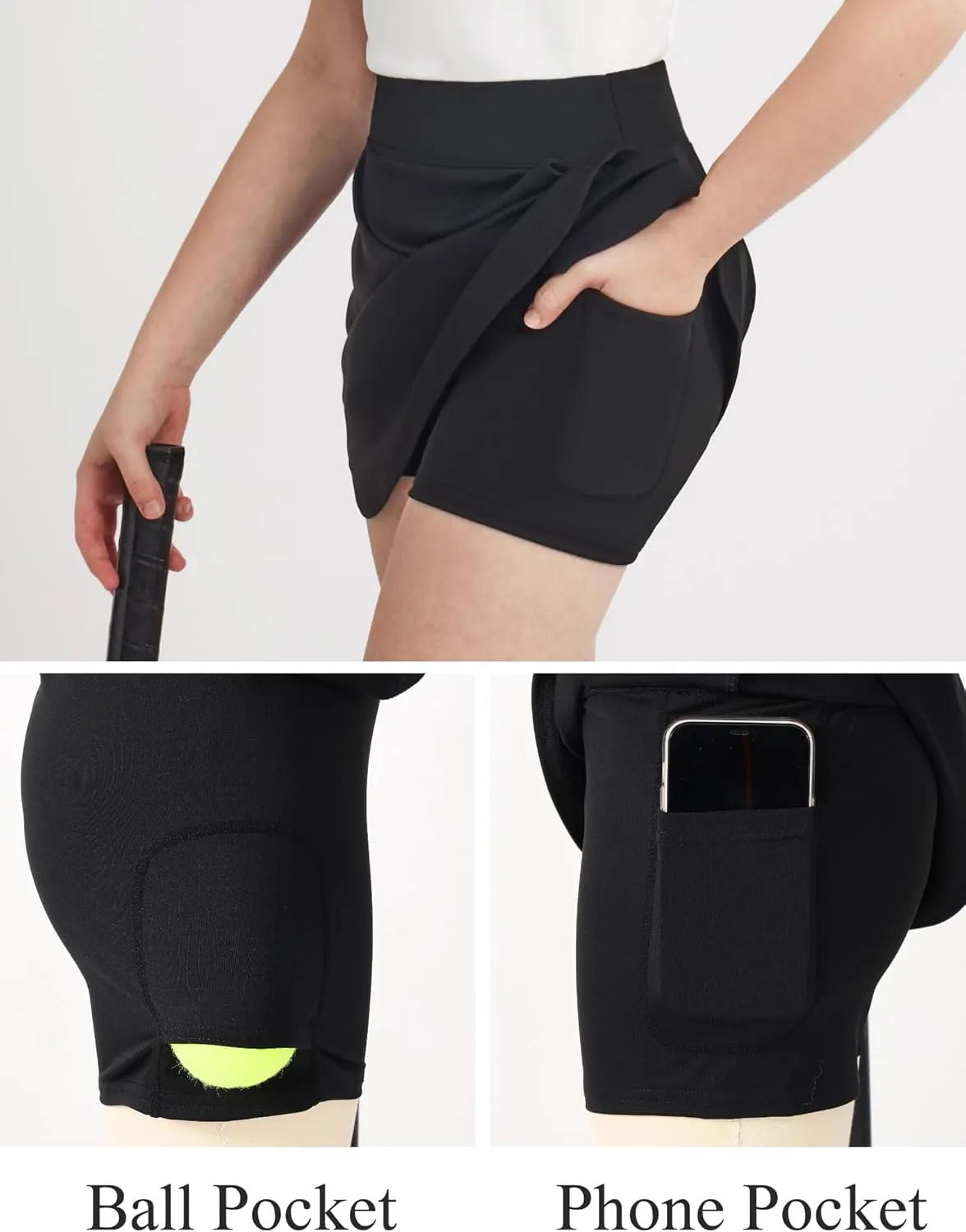 Weixinbuy Girls Tennis Skirts Athletic Skorts with Side Pockets Kids High Elastic Waisted Shorts for Running Golf