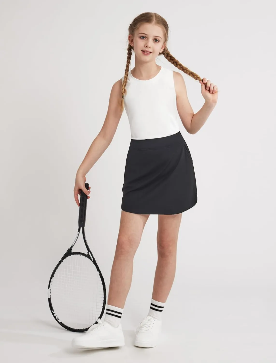 Weixinbuy Girls Tennis Skirts Athletic Skorts with Side Pockets Kids High Elastic Waisted Shorts for Running Golf