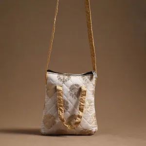 White - Handcrafted Quilted Silk Sling Bag 32