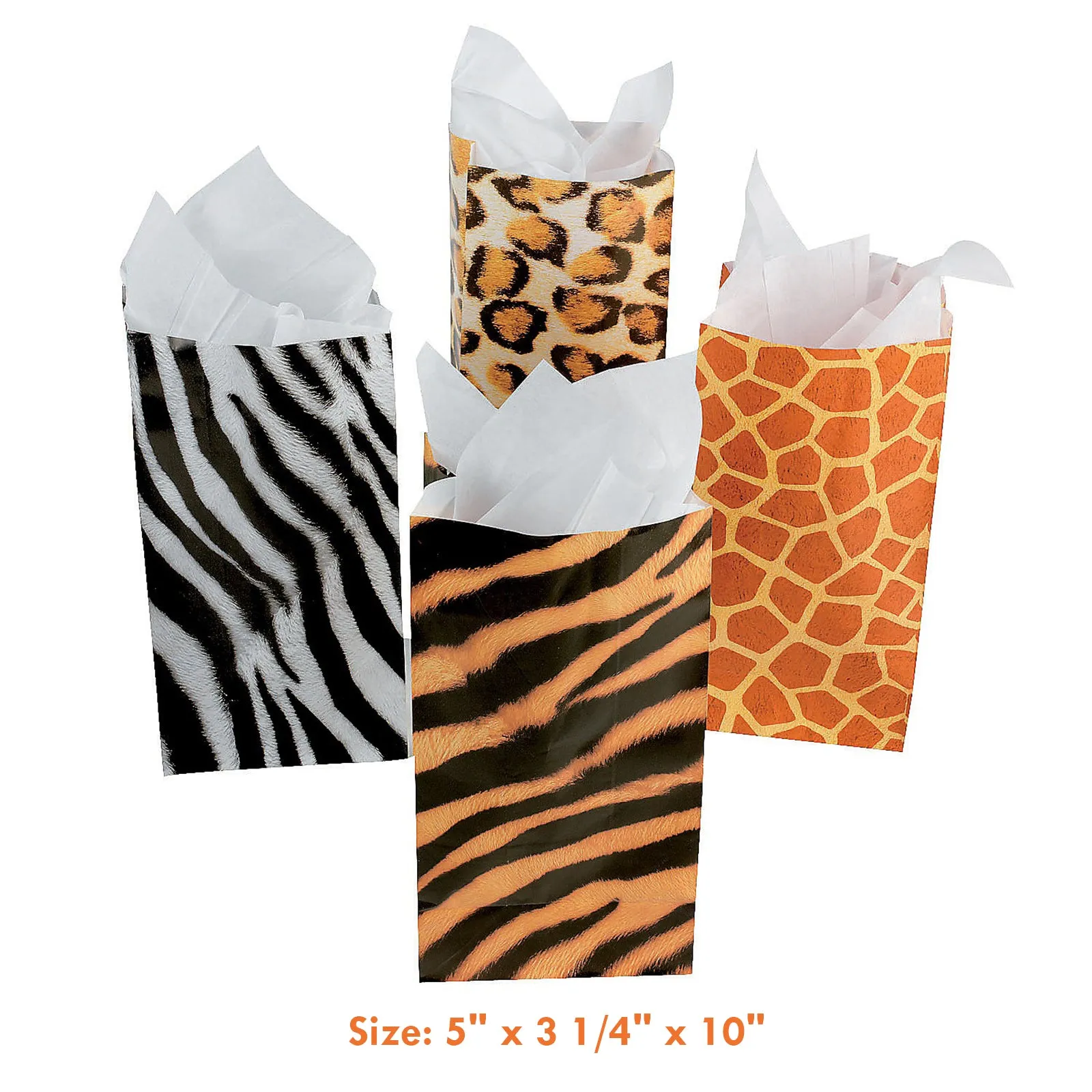 Wild Animal Print Party Supplies - Treat Bags with Striped Paper Straws for 12 Guests
