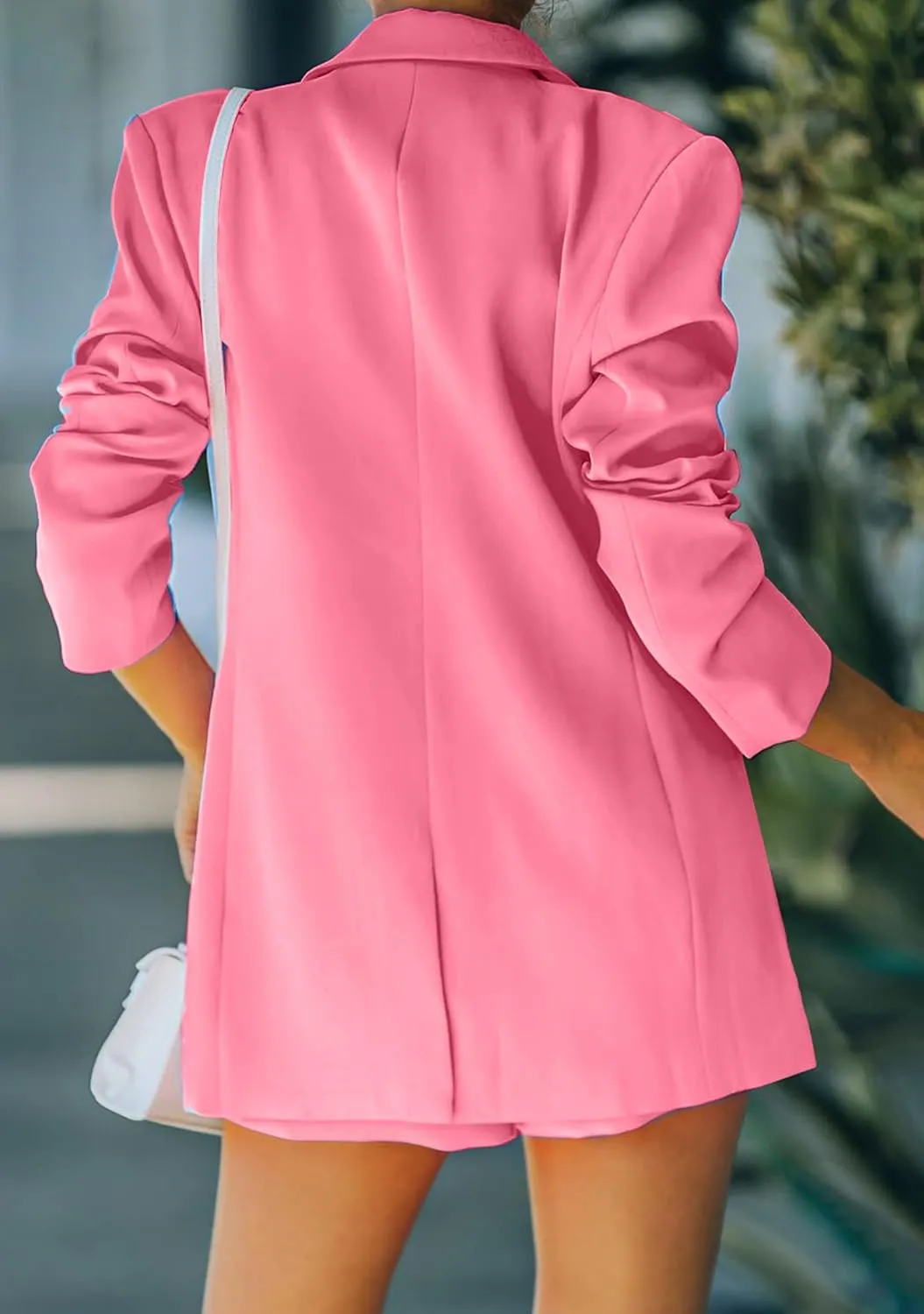 WIWIQS Women's 2 Piece Casual Long Sleeve Blazer Open Front Solid Short Pants Suit Sets