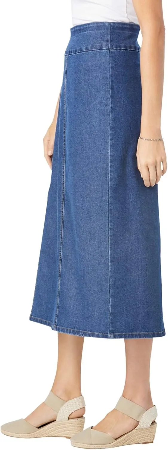 Woman Within Plus Size Flex-Fit Pull-On Denim Skirt