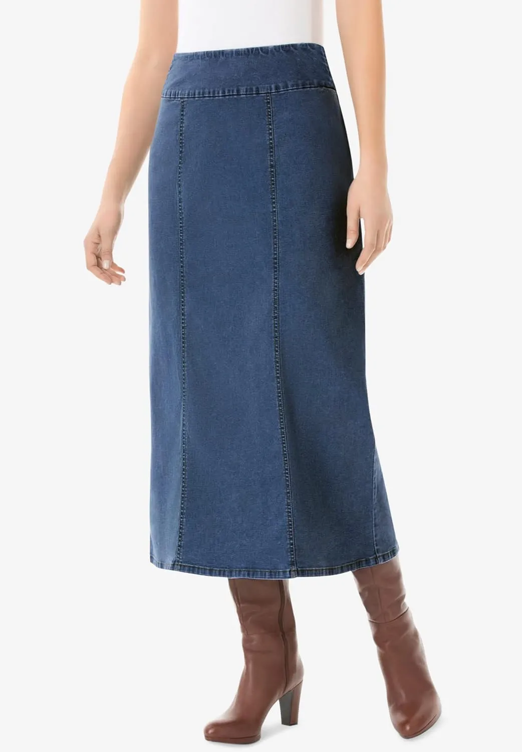 Woman Within Plus Size Flex-Fit Pull-On Denim Skirt