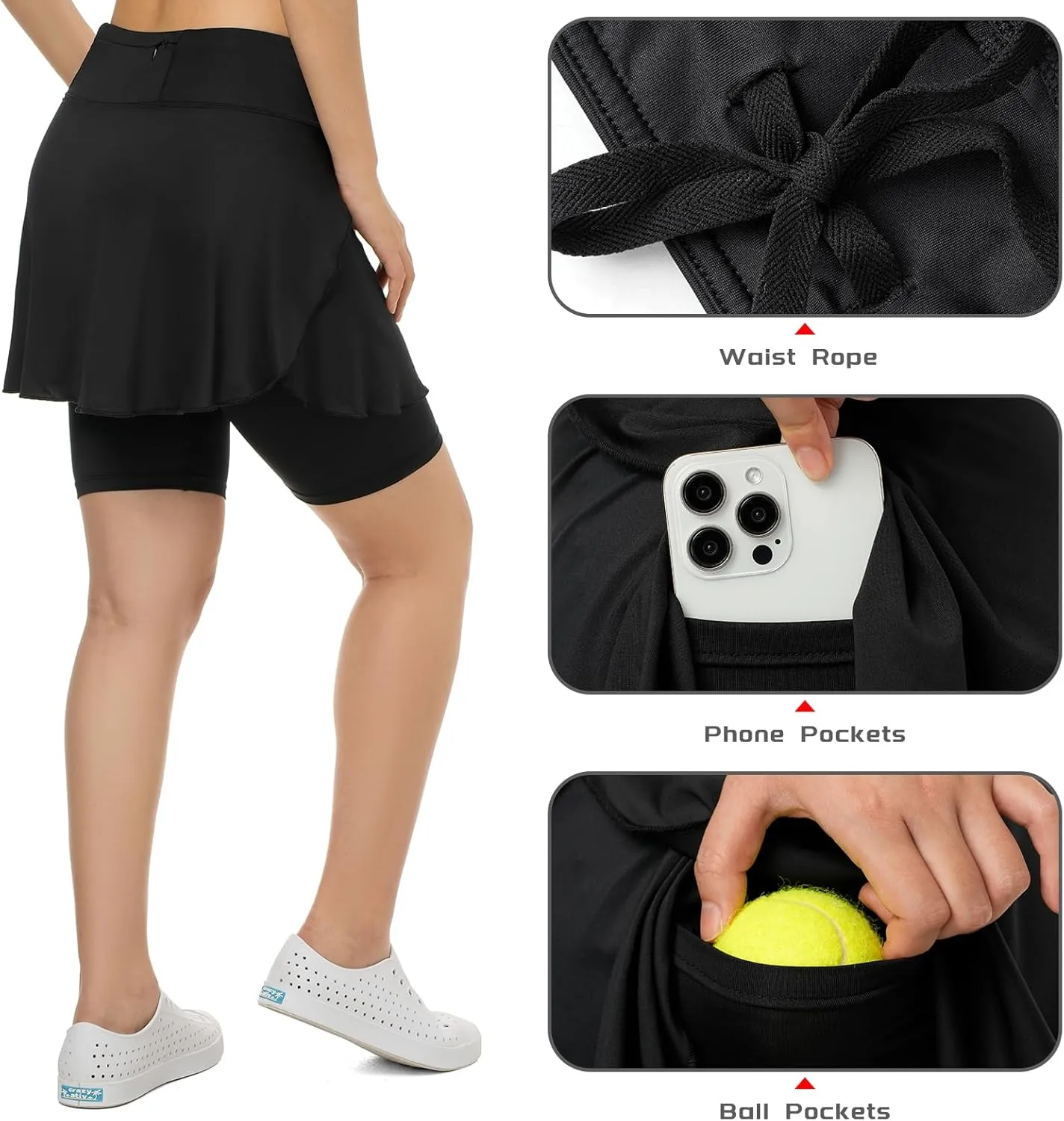 Women Athletic Skirts with Leggings(Shorts Longer Than Skirs),Women Split Skorts Skirts Pockets