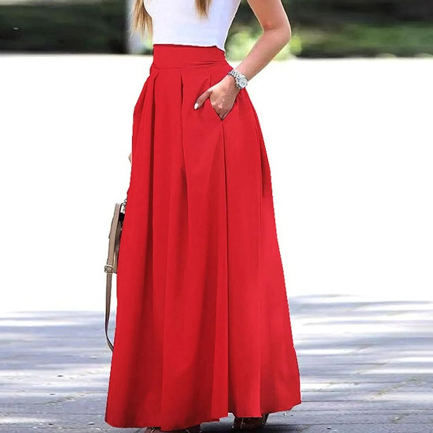 Women Black Skirt Women's 2024 Bohemian Long Skirts Flowy High Waist a Line Maxi Skirts for Women Summer Pleated Skirts