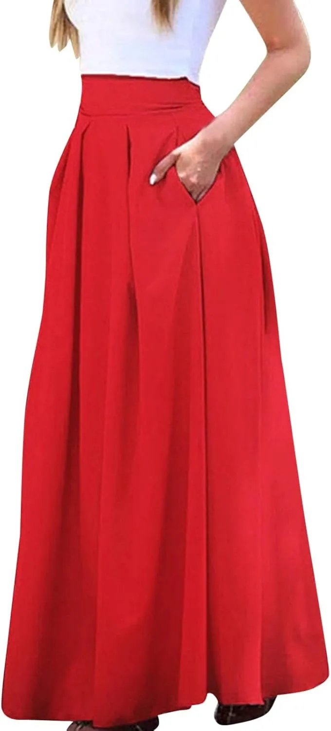 Women Black Skirt Women's 2024 Bohemian Long Skirts Flowy High Waist a Line Maxi Skirts for Women Summer Pleated Skirts