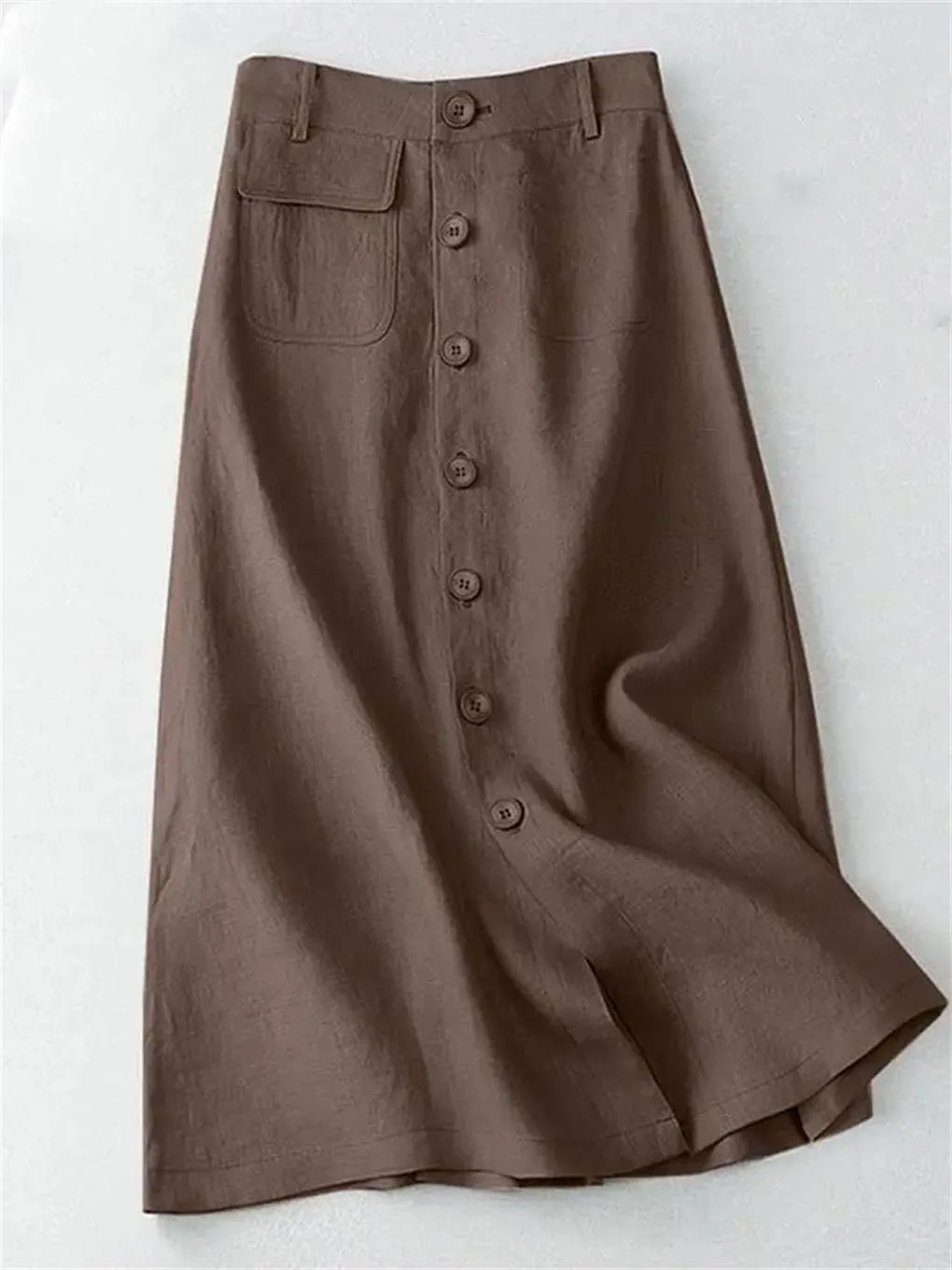 Women Button Up A-Line Skirts Cotton High Waist Mujer Solid Temperament Midi Skirts
