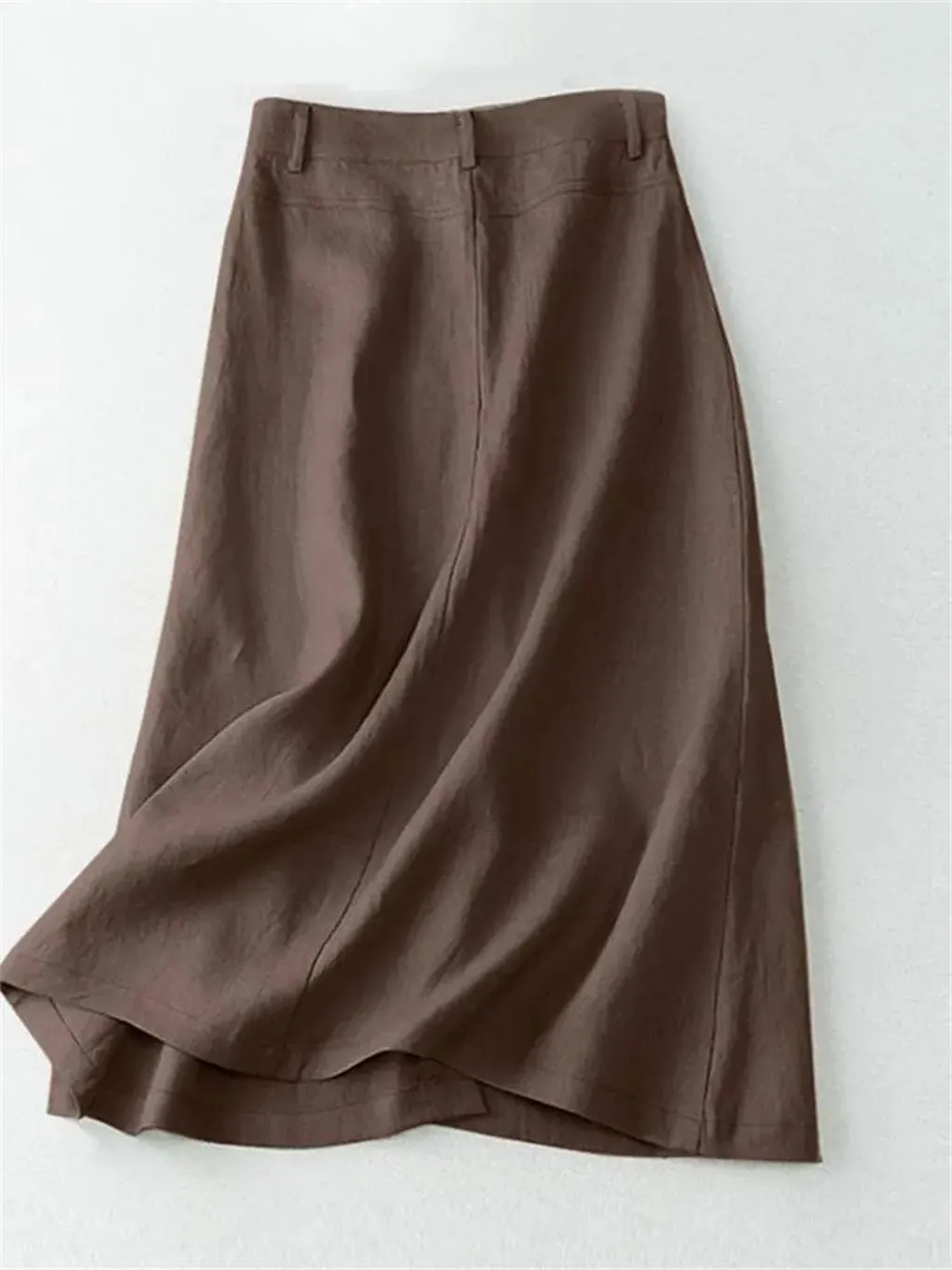 Women Button Up A-Line Skirts Cotton High Waist Mujer Solid Temperament Midi Skirts