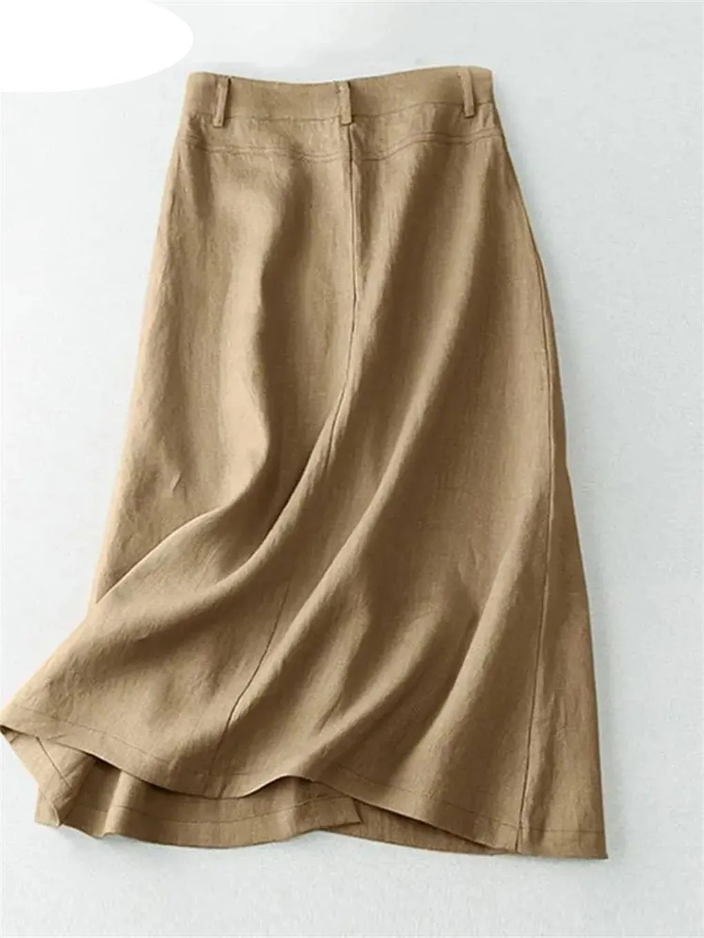 Women Button Up A-Line Skirts Cotton High Waist Mujer Solid Temperament Midi Skirts