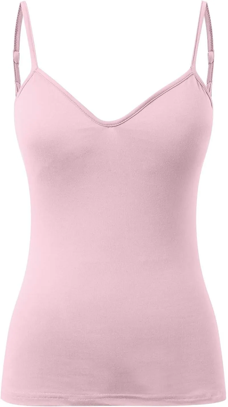 Women Cotton Camisole Shelf Bra Summer Sleeveless Cami Tank Tops Adjustable Spaghetti Strap Camisoles Built in Bra 3-Pack