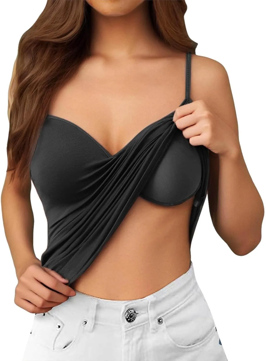 Women Cotton Camisole Shelf Bra Summer Sleeveless Cami Tank Tops Adjustable Spaghetti Strap Camisoles Built in Bra 3-Pack