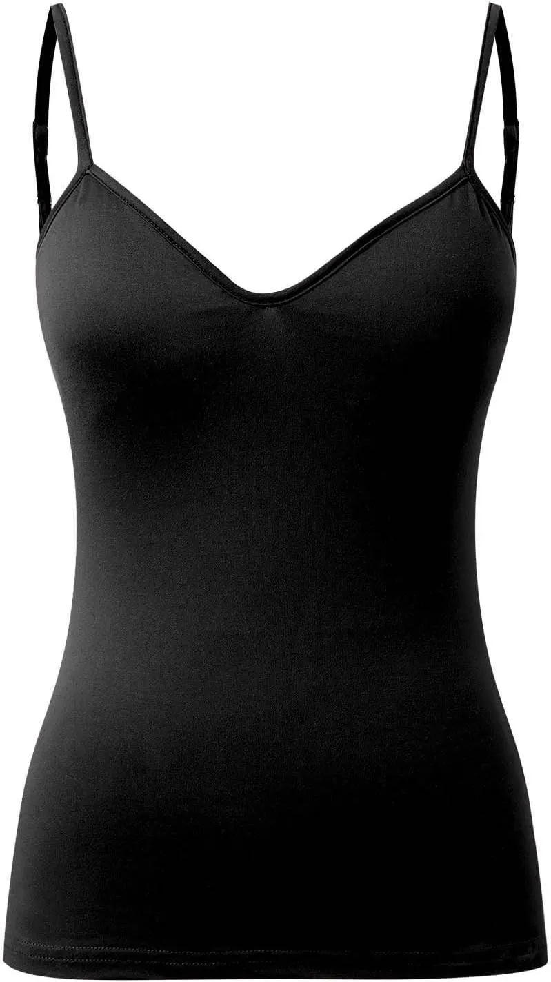 Women Cotton Camisole Shelf Bra Summer Sleeveless Cami Tank Tops Adjustable Spaghetti Strap Camisoles Built in Bra 3-Pack