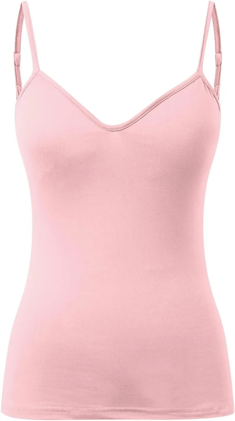 Women Cotton Camisole Shelf Bra Summer Sleeveless Cami Tank Tops Adjustable Spaghetti Strap Camisoles Built in Bra 3-Pack