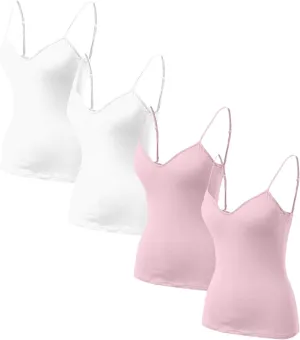 Women Cotton Camisole Shelf Bra Summer Sleeveless Cami Tank Tops Adjustable Spaghetti Strap Camisoles Built in Bra 3-Pack