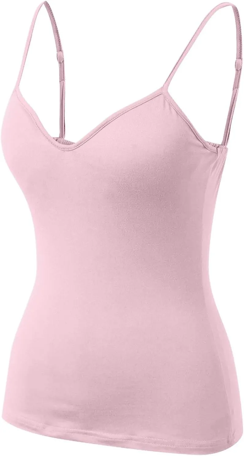 Women Cotton Camisole Shelf Bra Summer Sleeveless Cami Tank Tops Adjustable Spaghetti Strap Camisoles Built in Bra 3-Pack