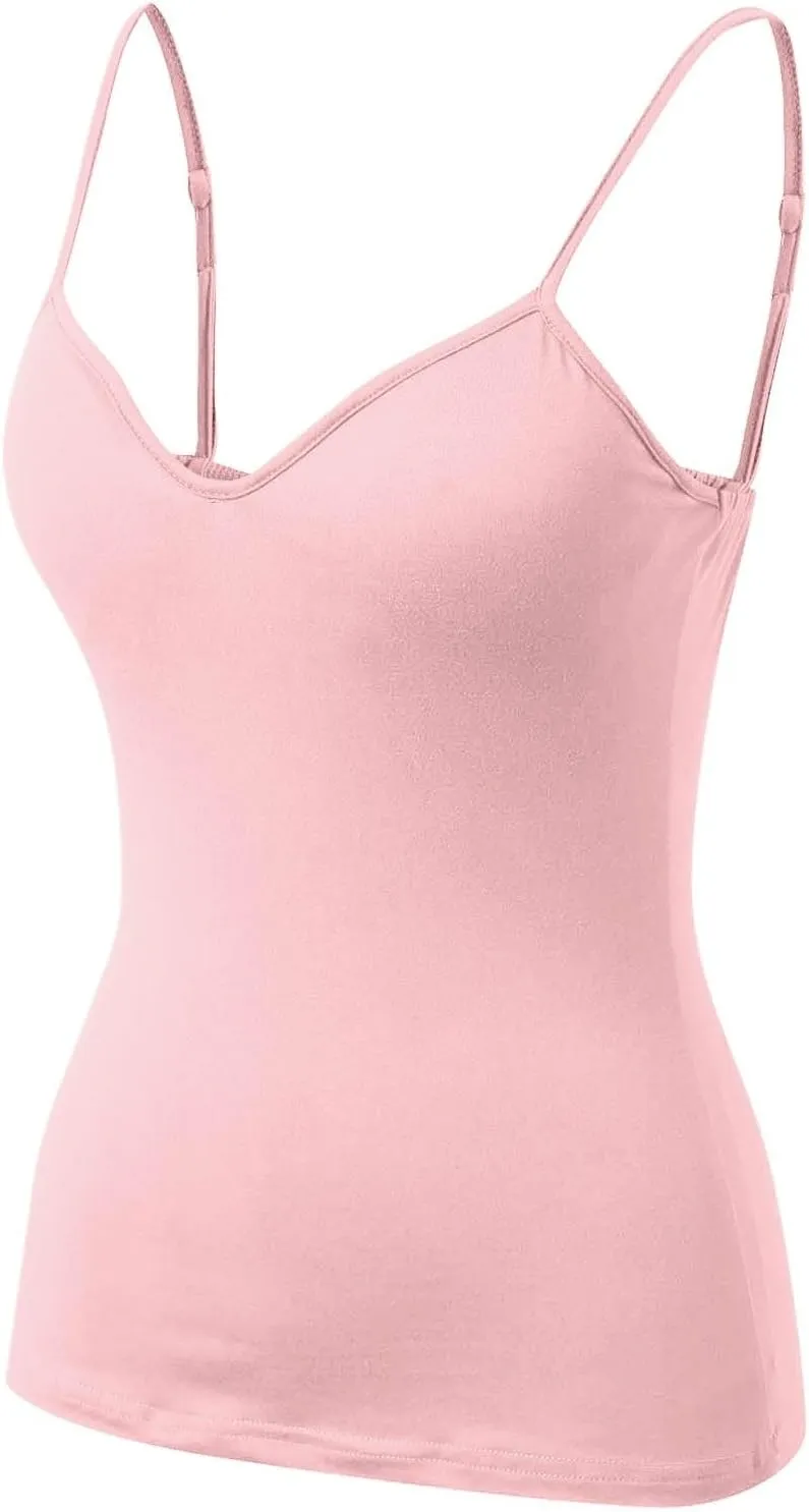 Women Cotton Camisole Shelf Bra Summer Sleeveless Cami Tank Tops Adjustable Spaghetti Strap Camisoles Built in Bra 3-Pack