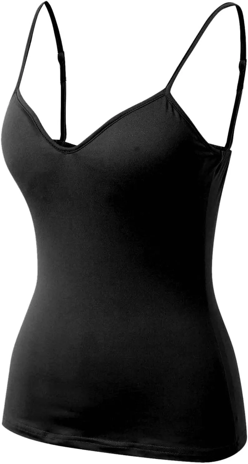 Women Cotton Camisole Shelf Bra Summer Sleeveless Cami Tank Tops Adjustable Spaghetti Strap Camisoles Built in Bra 3-Pack