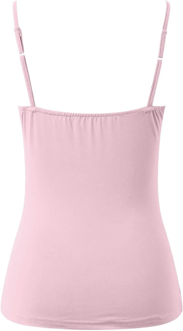 Women Cotton Camisole Shelf Bra Summer Sleeveless Cami Tank Tops Adjustable Spaghetti Strap Camisoles Built in Bra 3-Pack