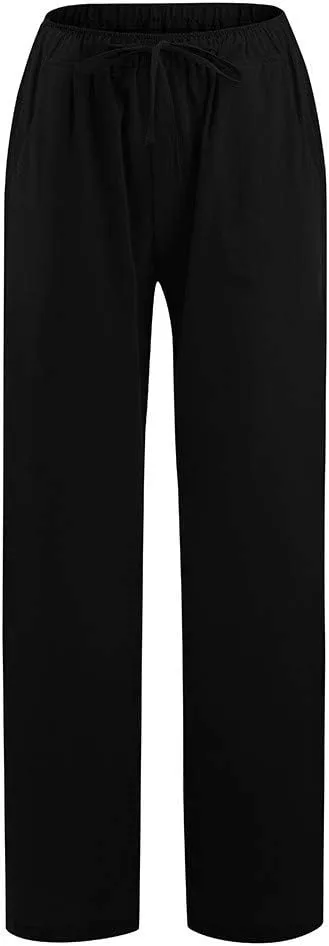 Women Cotton Linen Wide Leg Pants Casual Loose Fit Plus Size Yoga Trousers Summer Lightweight Breathable Beach Pants