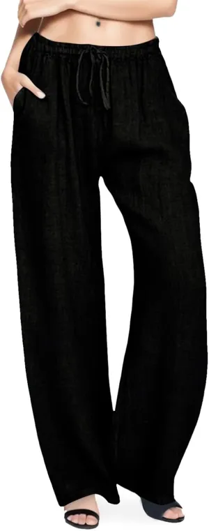Women Cotton Linen Wide Leg Pants Casual Loose Fit Plus Size Yoga Trousers Summer Lightweight Breathable Beach Pants