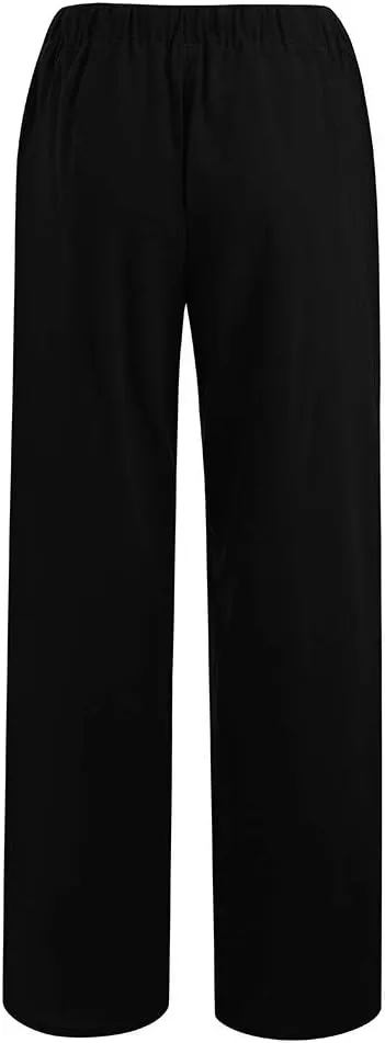 Women Cotton Linen Wide Leg Pants Casual Loose Fit Plus Size Yoga Trousers Summer Lightweight Breathable Beach Pants